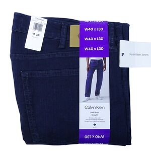 Calvin Klein Mens Jeans 40x30 Dark Wash Straight Fit Vintage CK Navy Stretch NWT